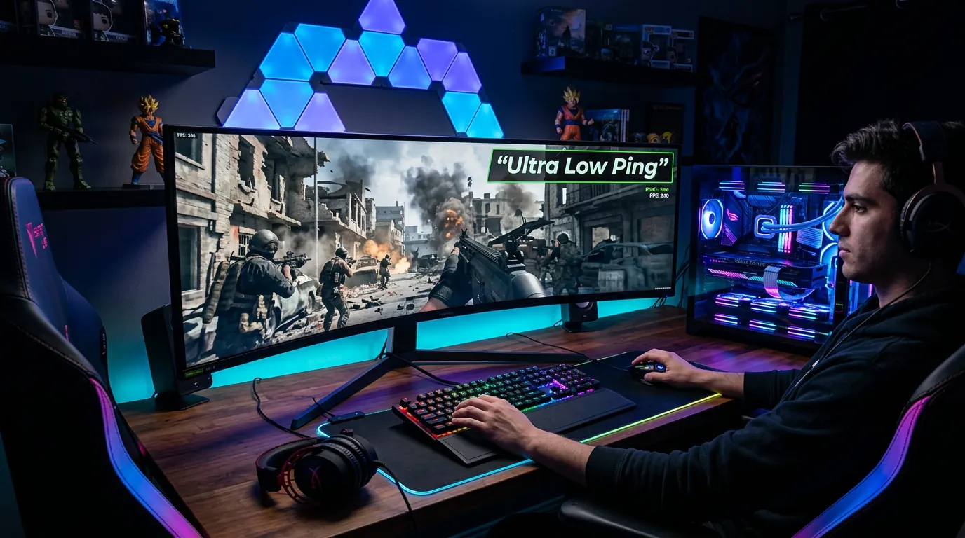 Setup gamer com roteador Wi-Fi 7