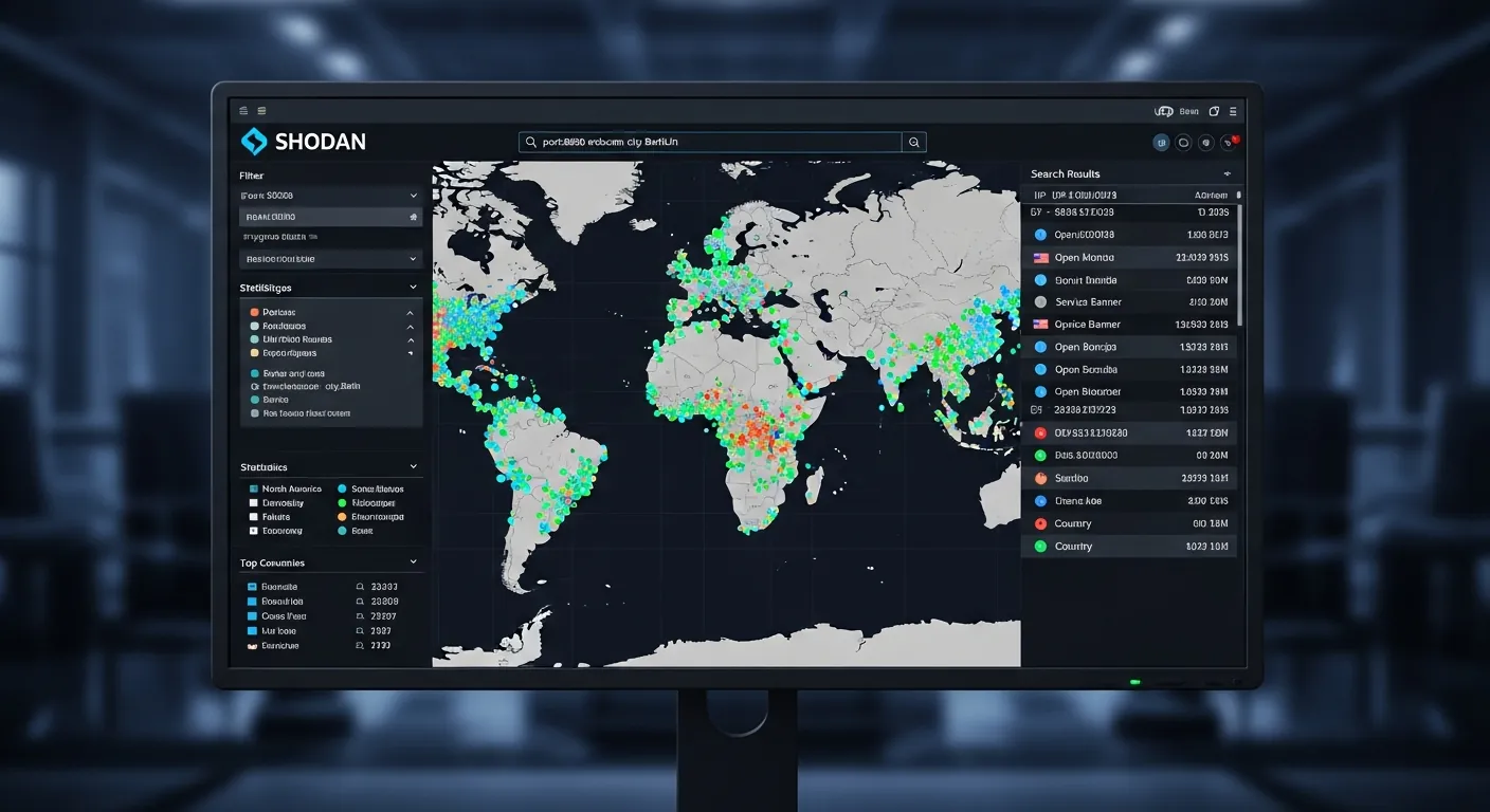 Visualização do Shodan mostrando dados de rede