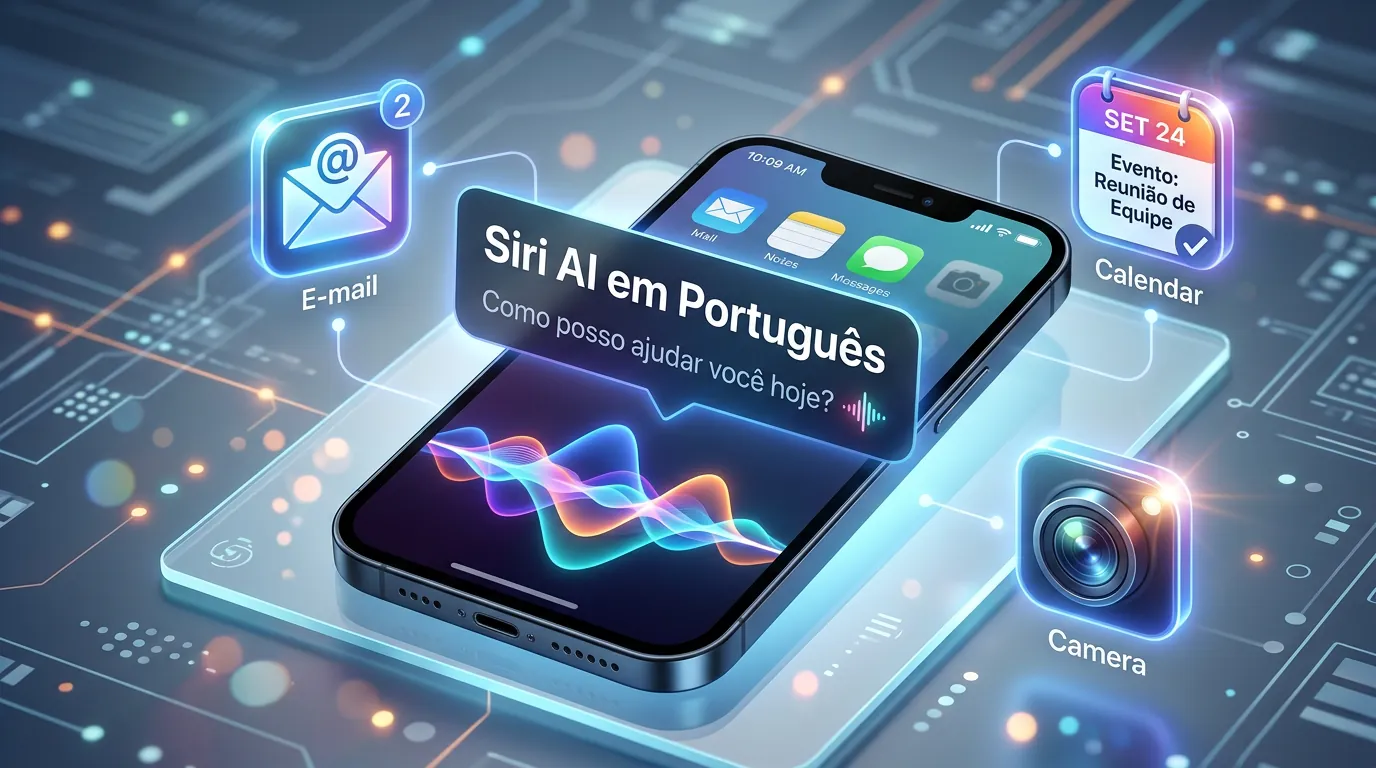 Interface da Siri AI em português no iOS 27.2