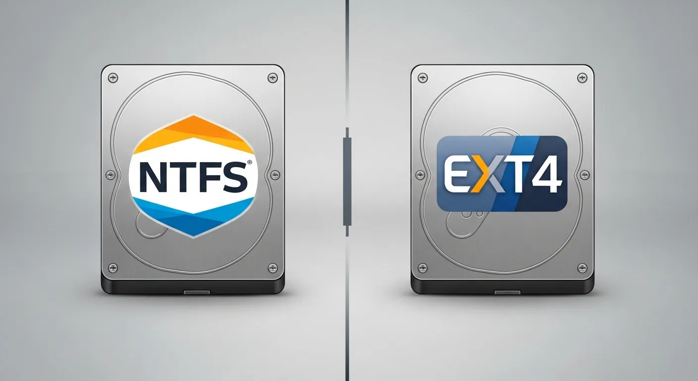 Alt Text: Comparação técnica NTFS vs ext4