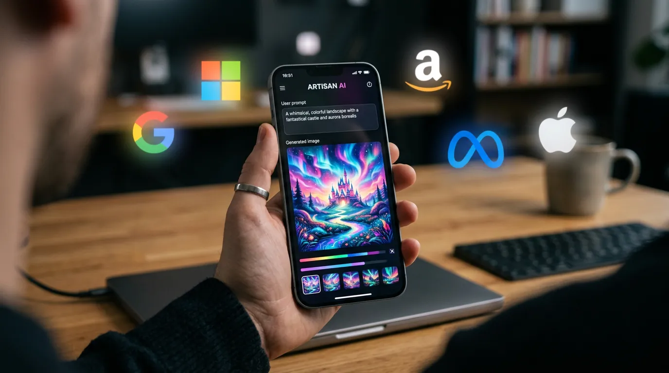 Smartphone gerando imagens com inteligência artificial