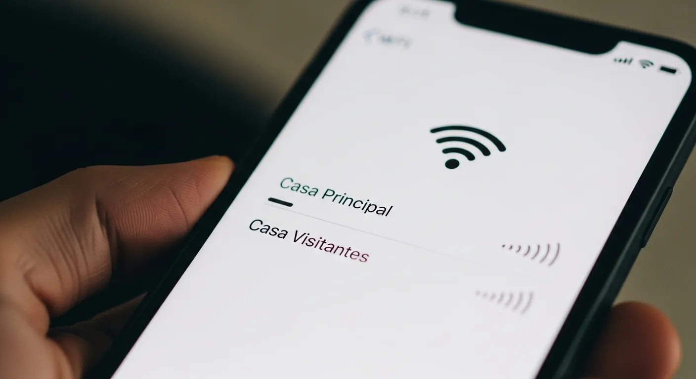 Tela de smartphone mostrando rede Wi-Fi principal e de convidados