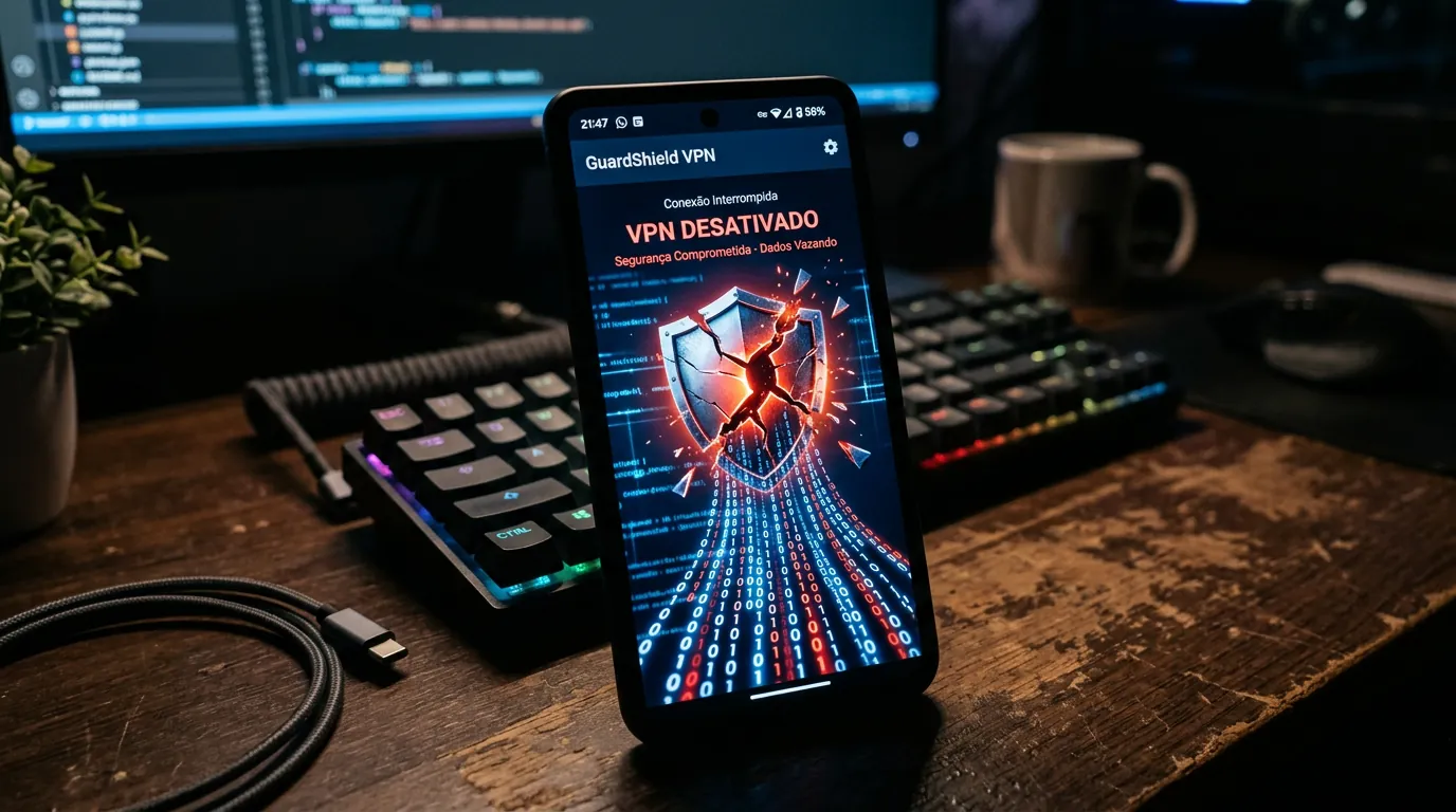 Smartphone com aplicativo de VPN gratuito vazando dados
