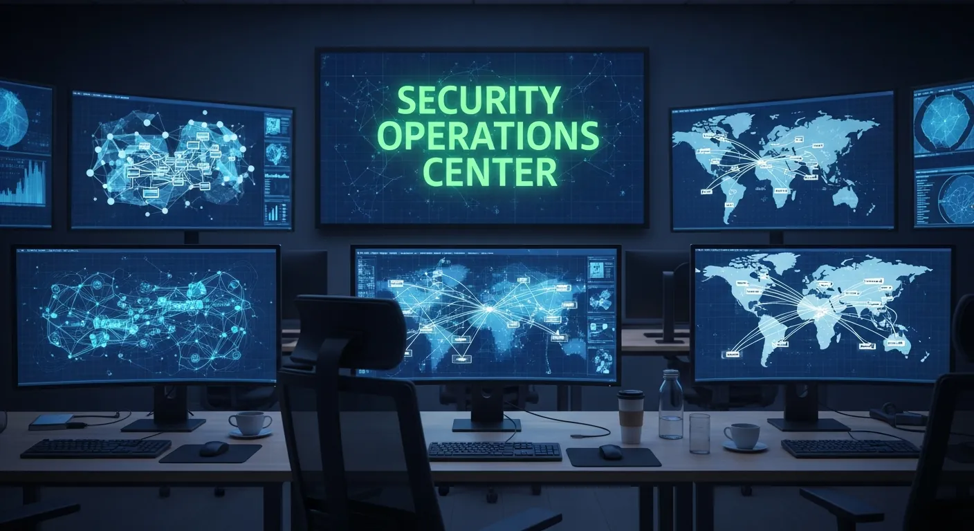 Analista de SOC trabalhando em uma sala de monitoramento
