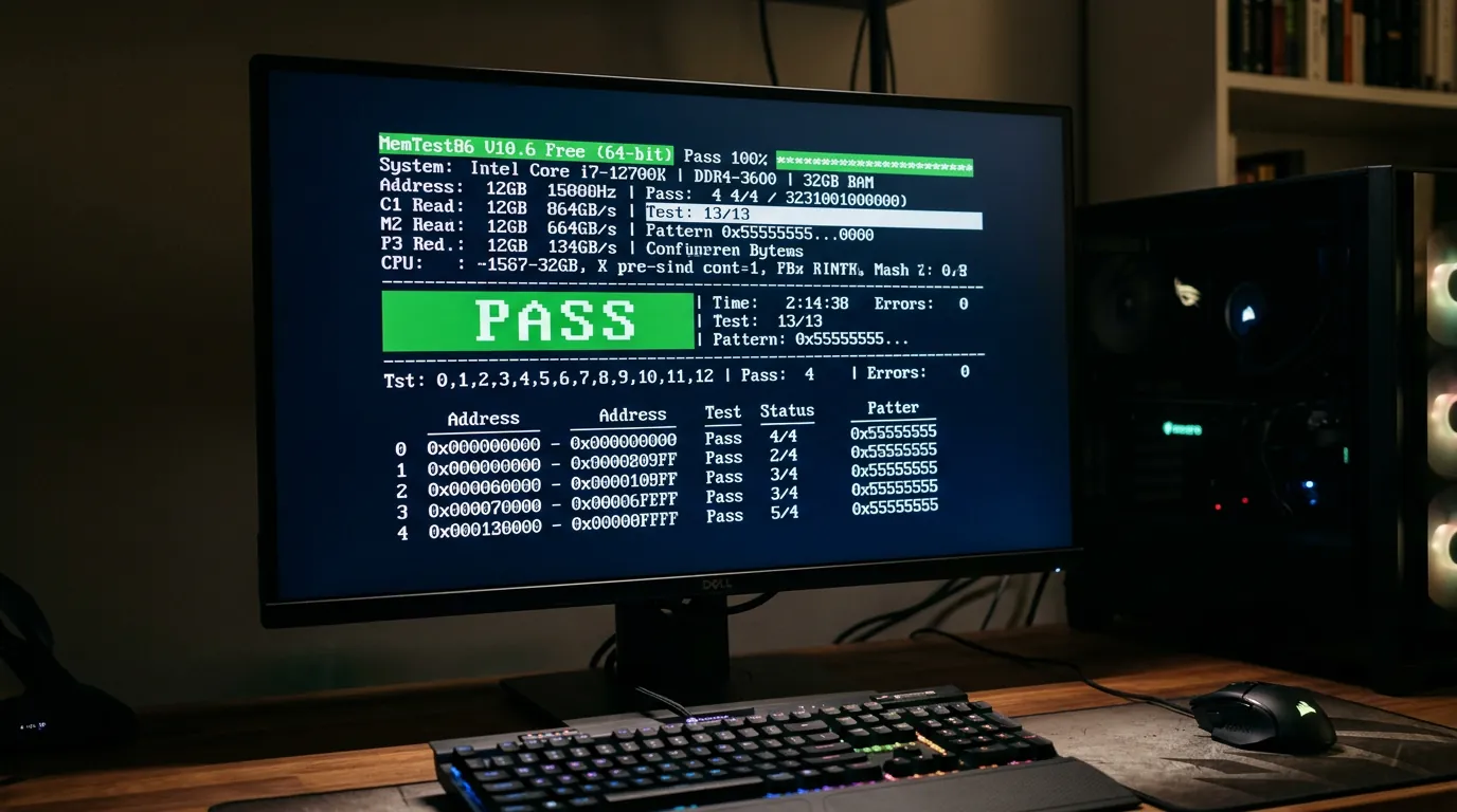 Tela do software MemTest86 rodando