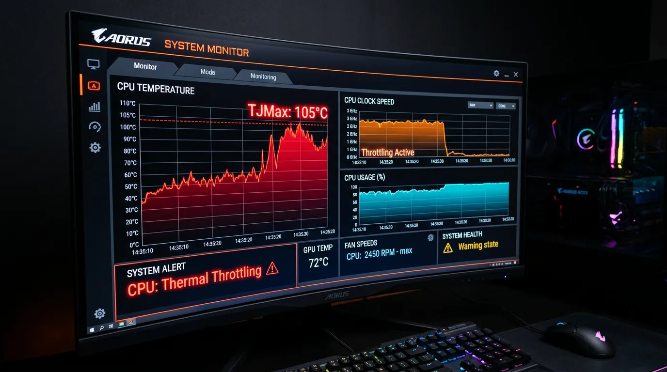Gráfico de monitoramento de temperatura de hardware