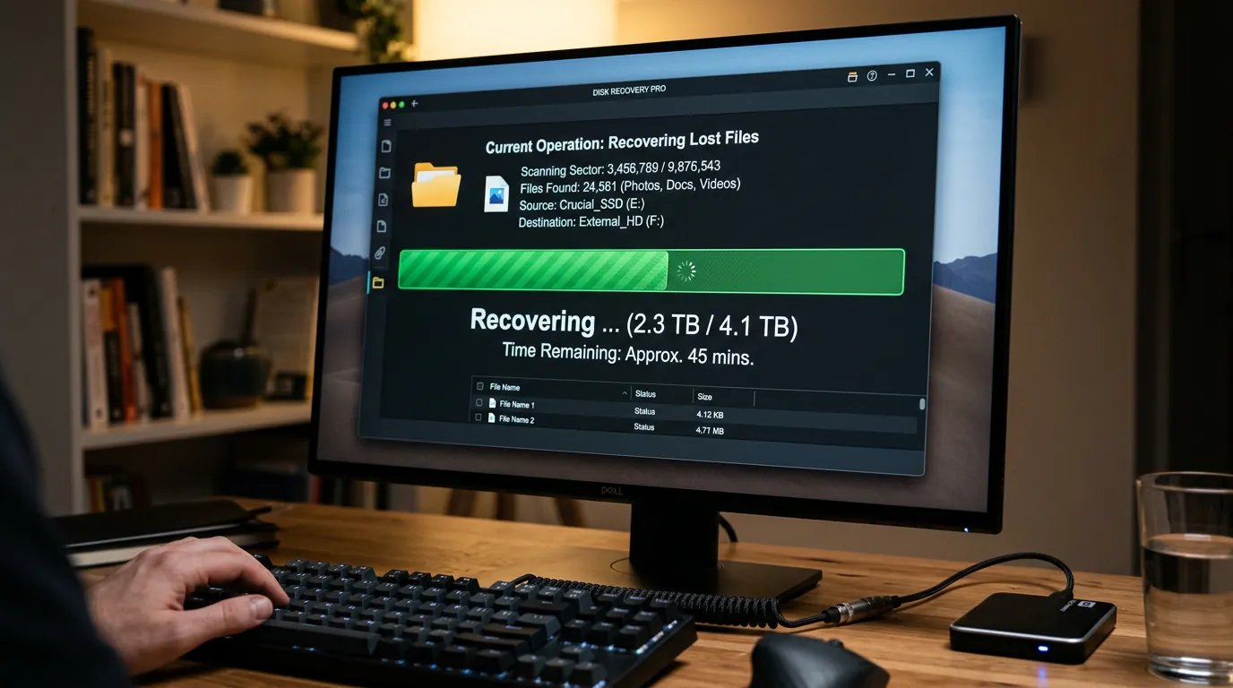 Software de recuperação de dados em ação