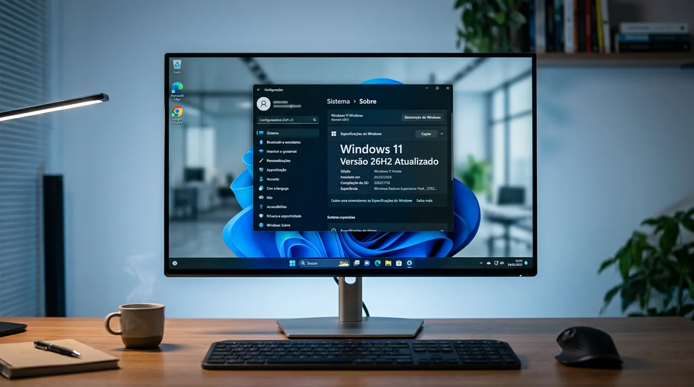 Tela de computador exibindo atualização oficial do Windows 11 26H2