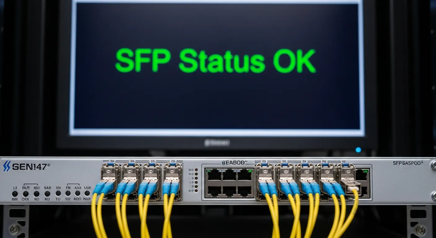 Modulos SFP conectados em um switch corporativo