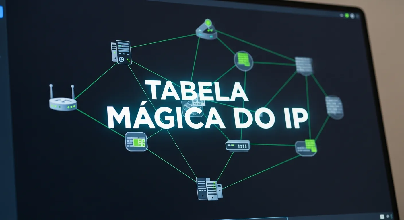 Tela de computador com diagrama de IP e tabela CIDR