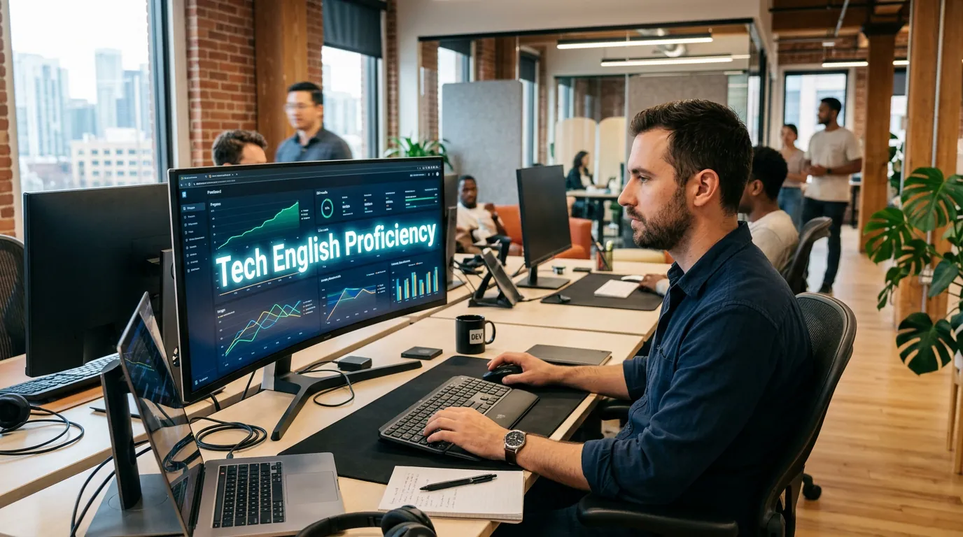Profissional de TI analisando proficiencia em ingles