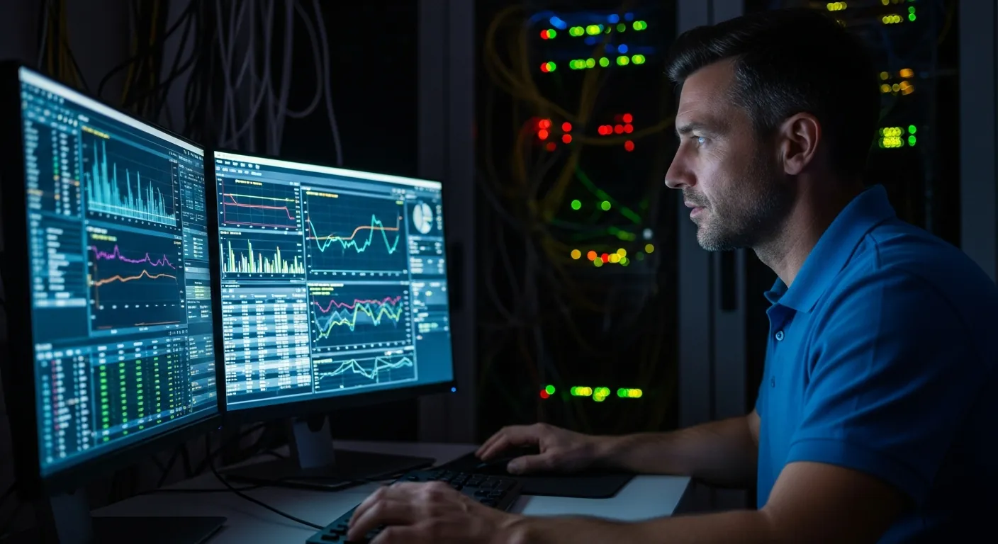 Tecnico de TI monitorando trafego de rede