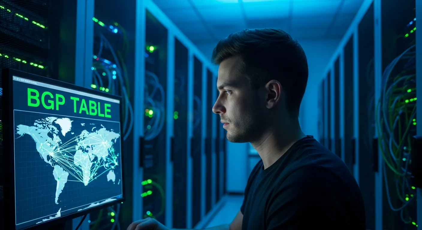 Técnico analisando rotas BGP