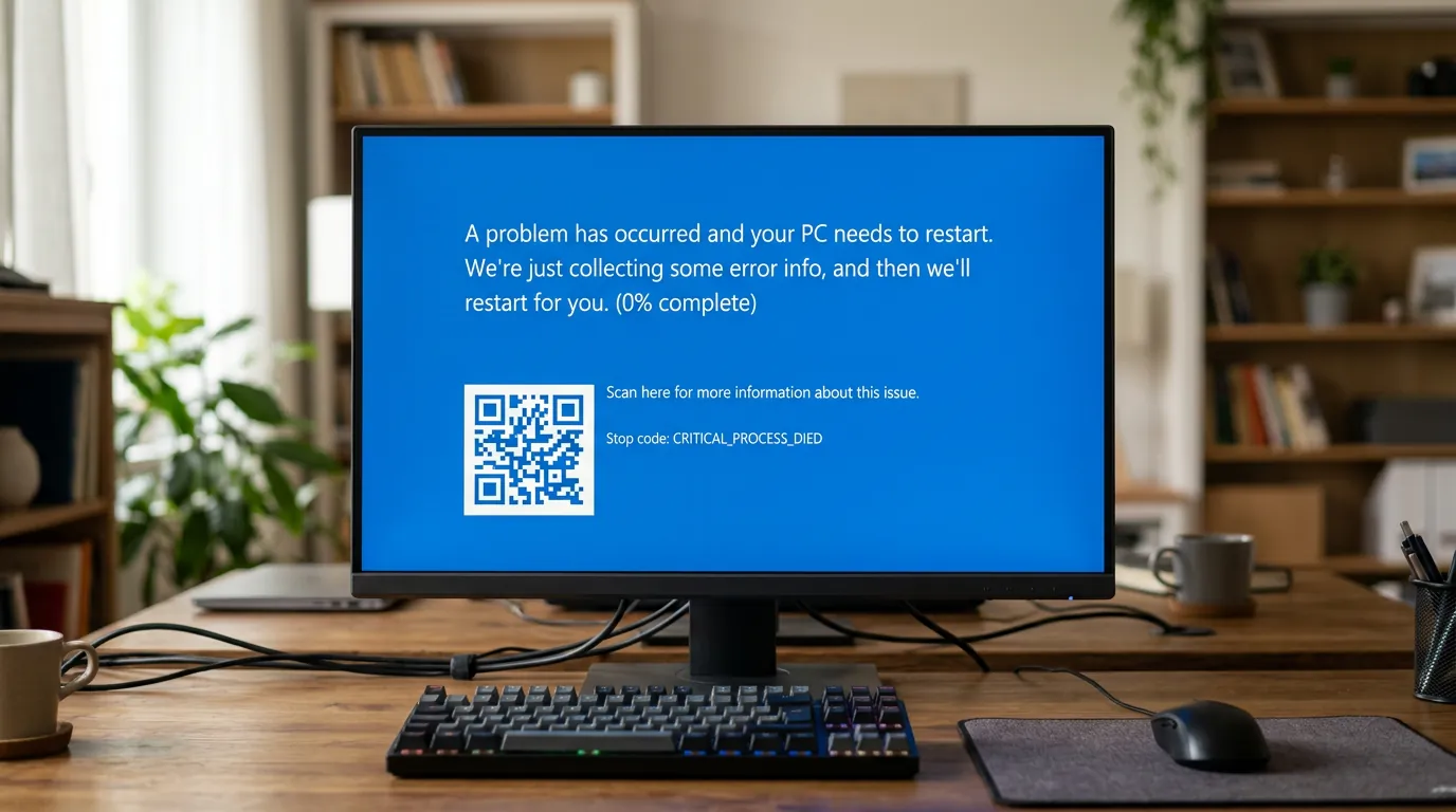 Tela Azul do Windows BSOD com QR Code