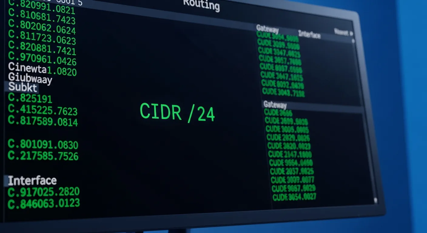 Tela de computador mostrando tabela de roteamento CIDR