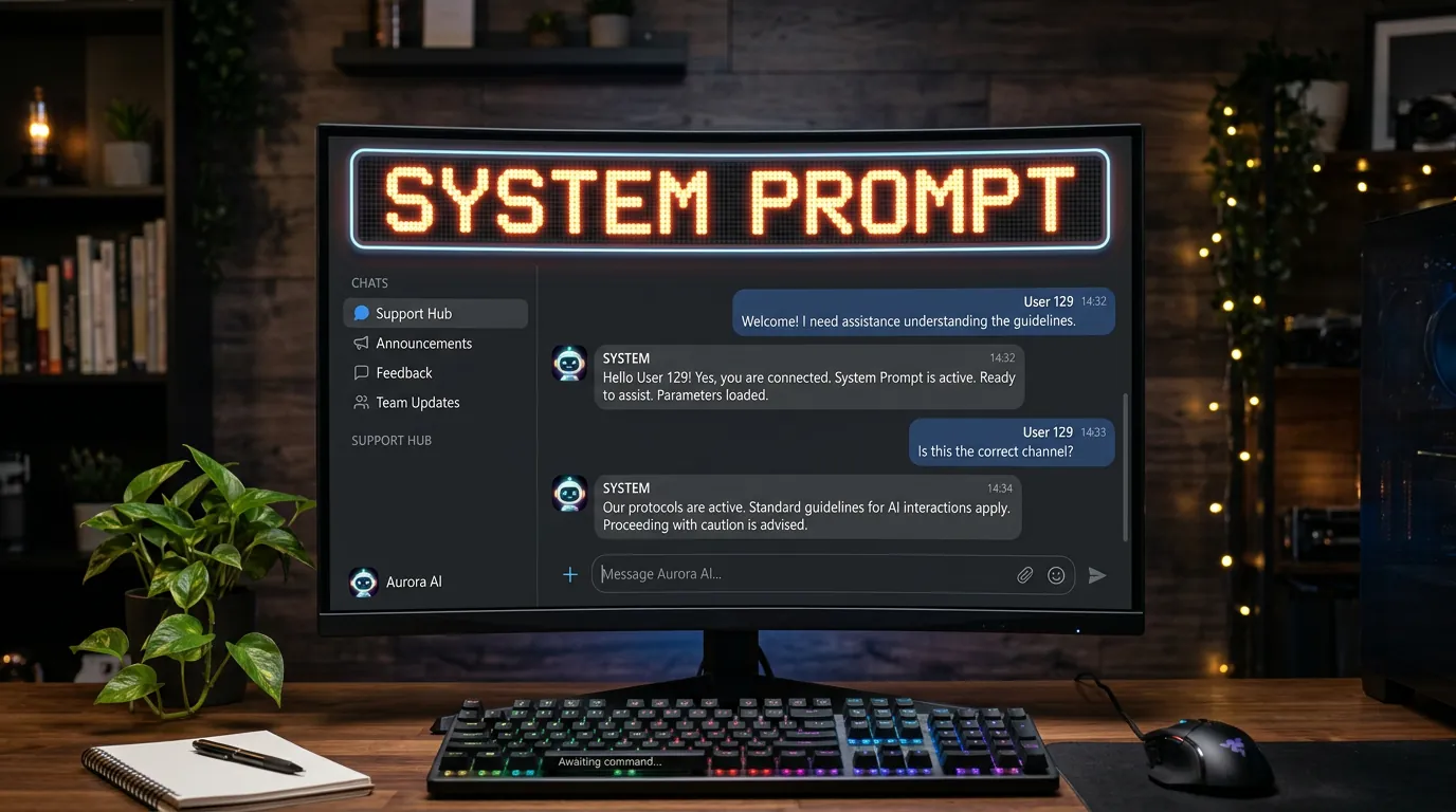 Tela de computador com prompt de sistema para IA