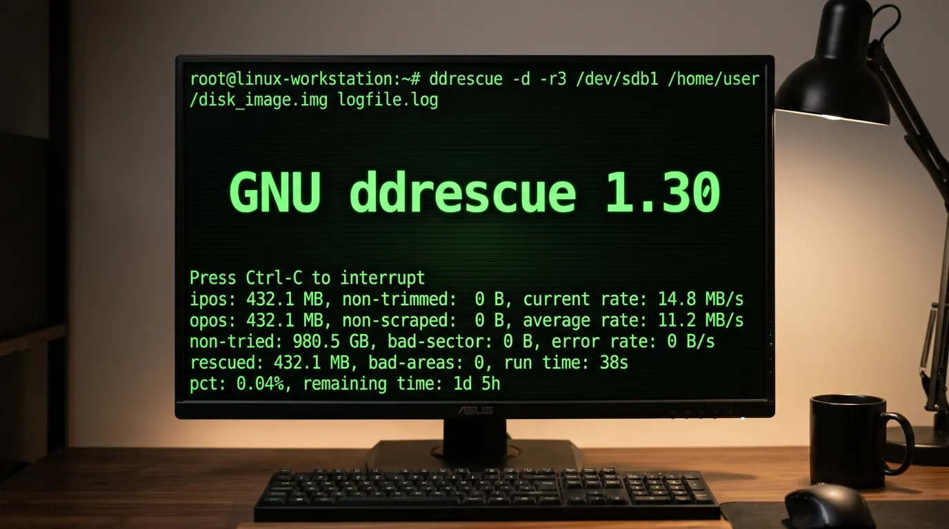 Terminal Linux rodando ddrescue