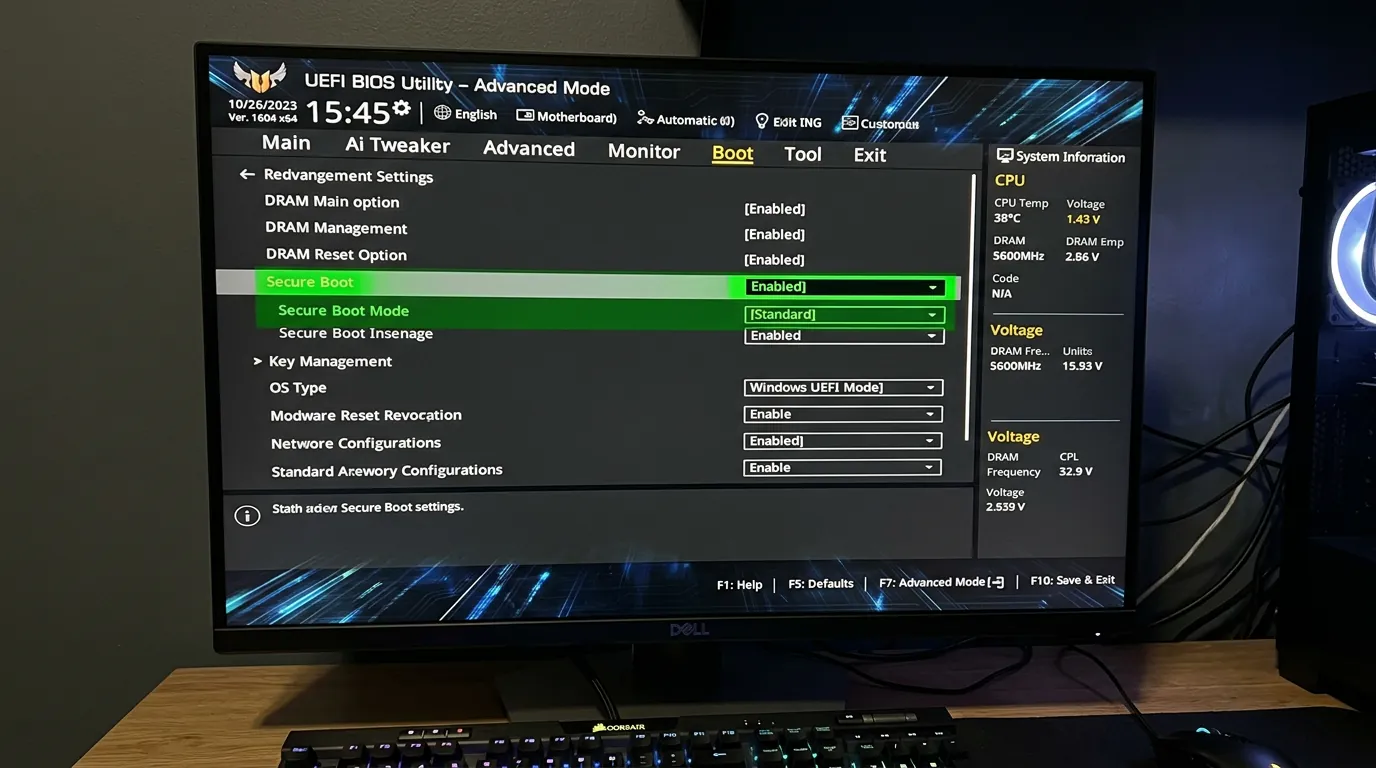 Tela da UEFI mostrando Secure Boot