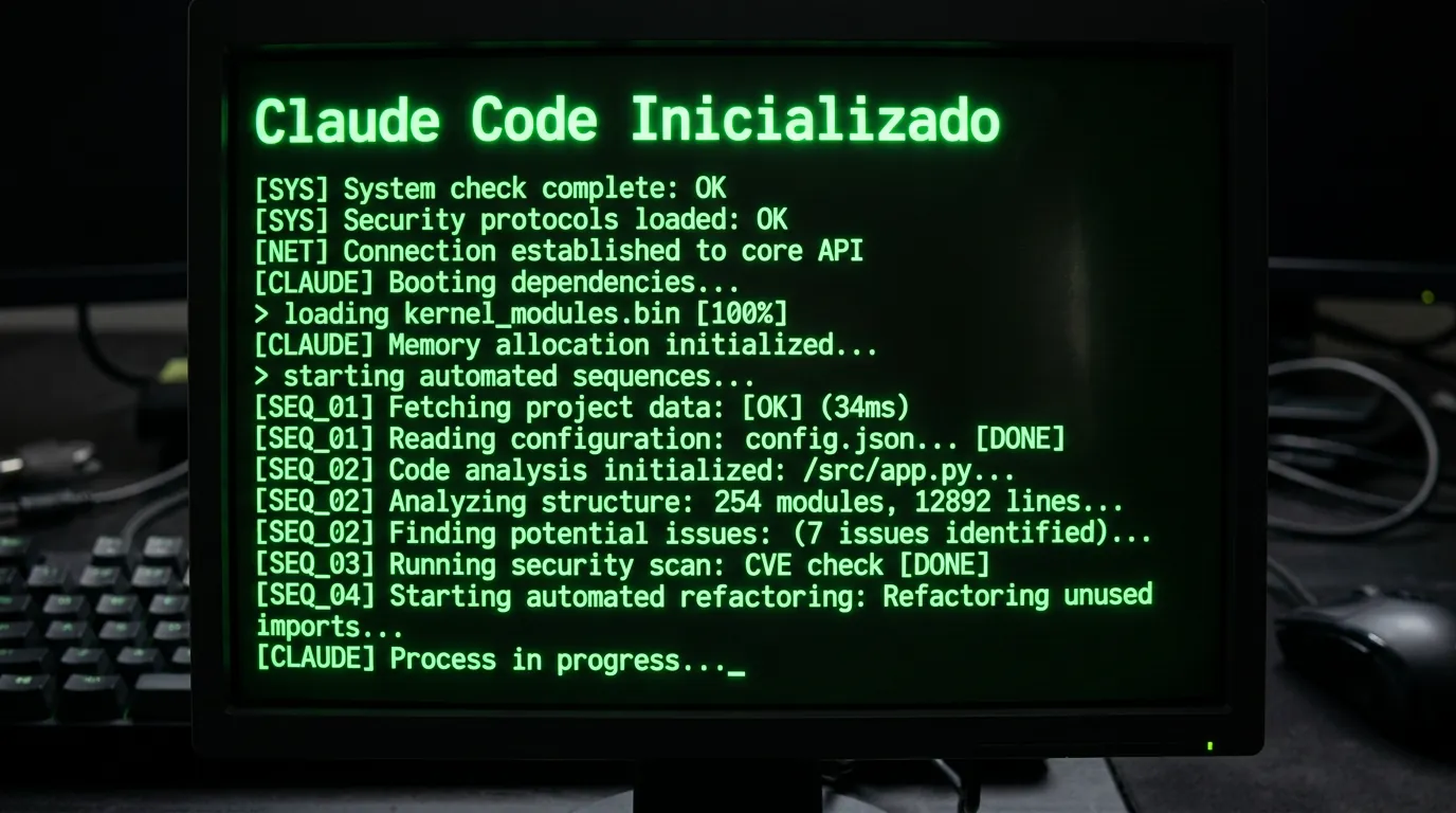 Terminal executando agente de IA autônomo