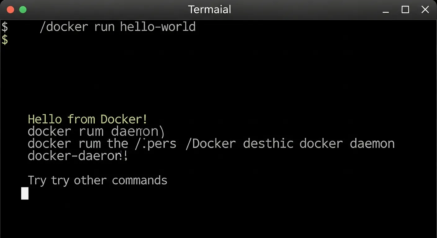 Alt Text: Execução do primeiro container Docker no terminal