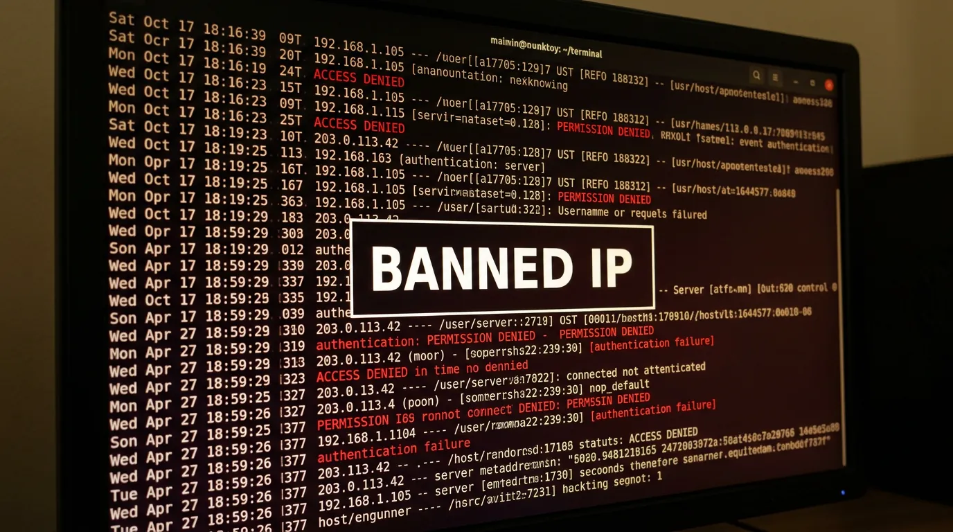 Terminal Linux com logs do Fail2ban bloqueando IP