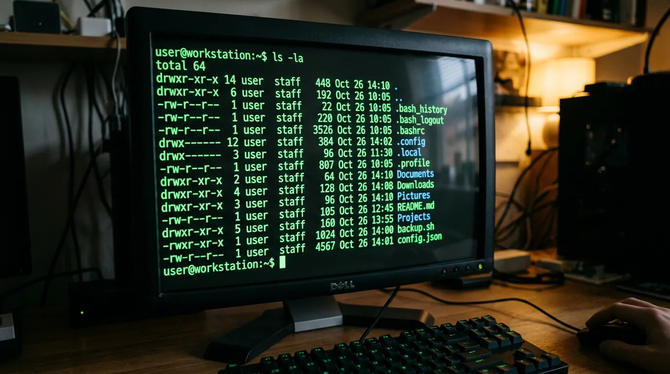 Tela de terminal Linux com comando ls -la