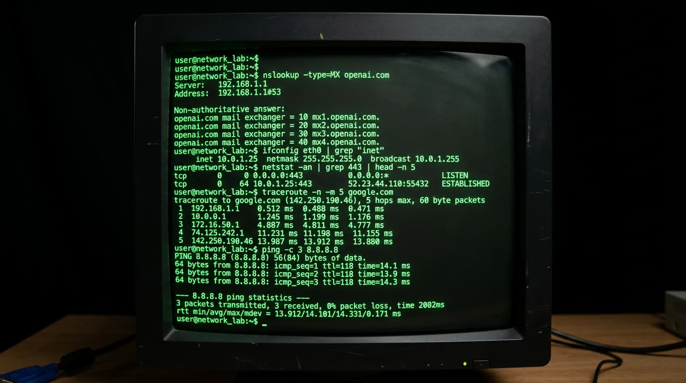 Terminal com comando nslookup