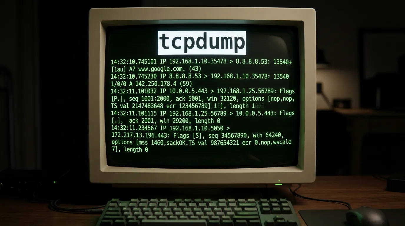 Terminal executando tcpdump com filtros BPF