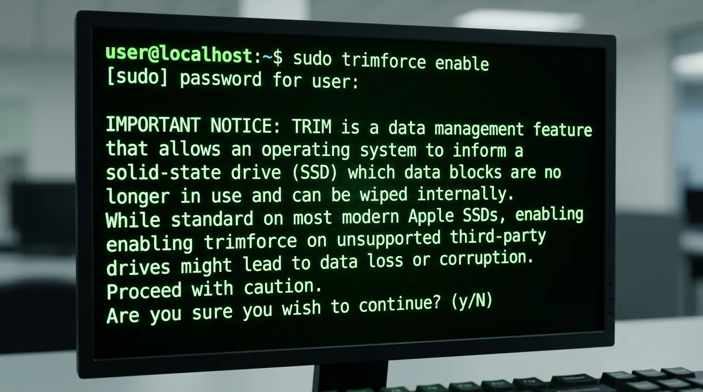 Terminal do macOS mostrando a ativação manual do comando trimforce