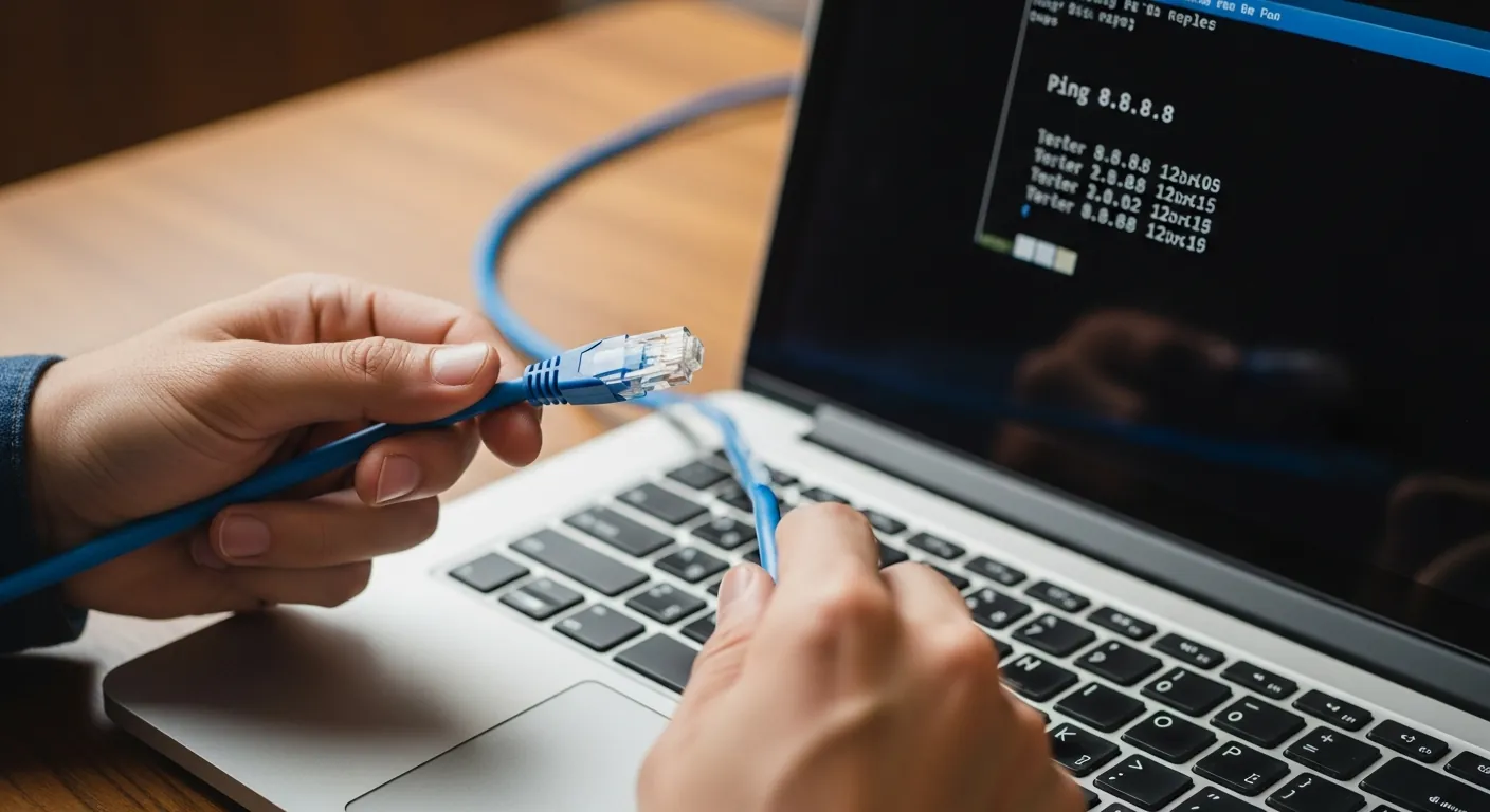Teste de ping com cabo de rede
