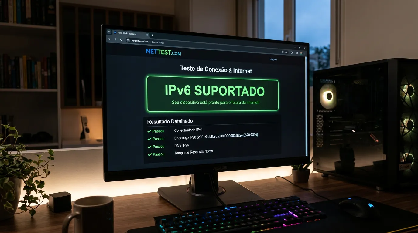 Teste de conexão IPv6 positivo no monitor