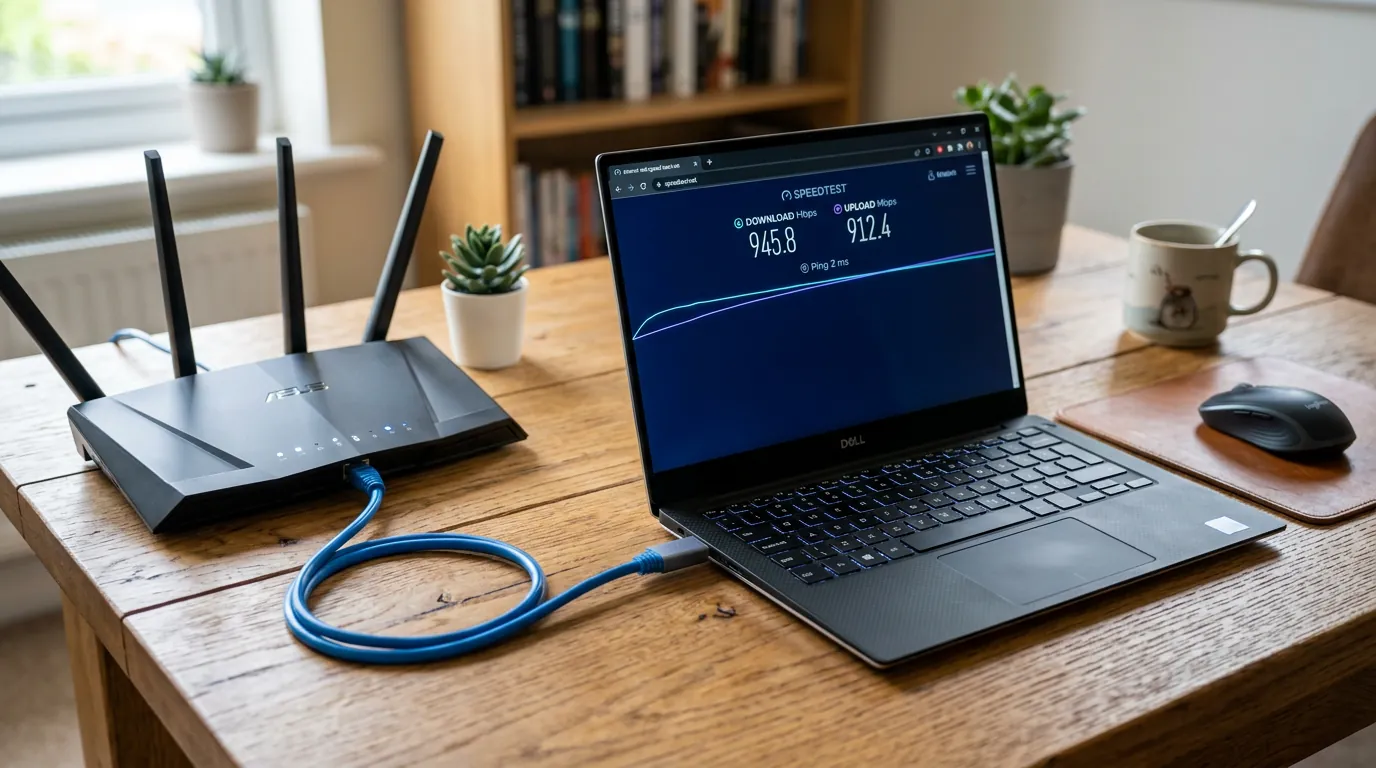Teste de velocidade de internet via cabo de rede