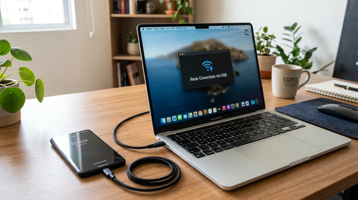 Tethering via cabo USB entre celular e notebook para internet estável
