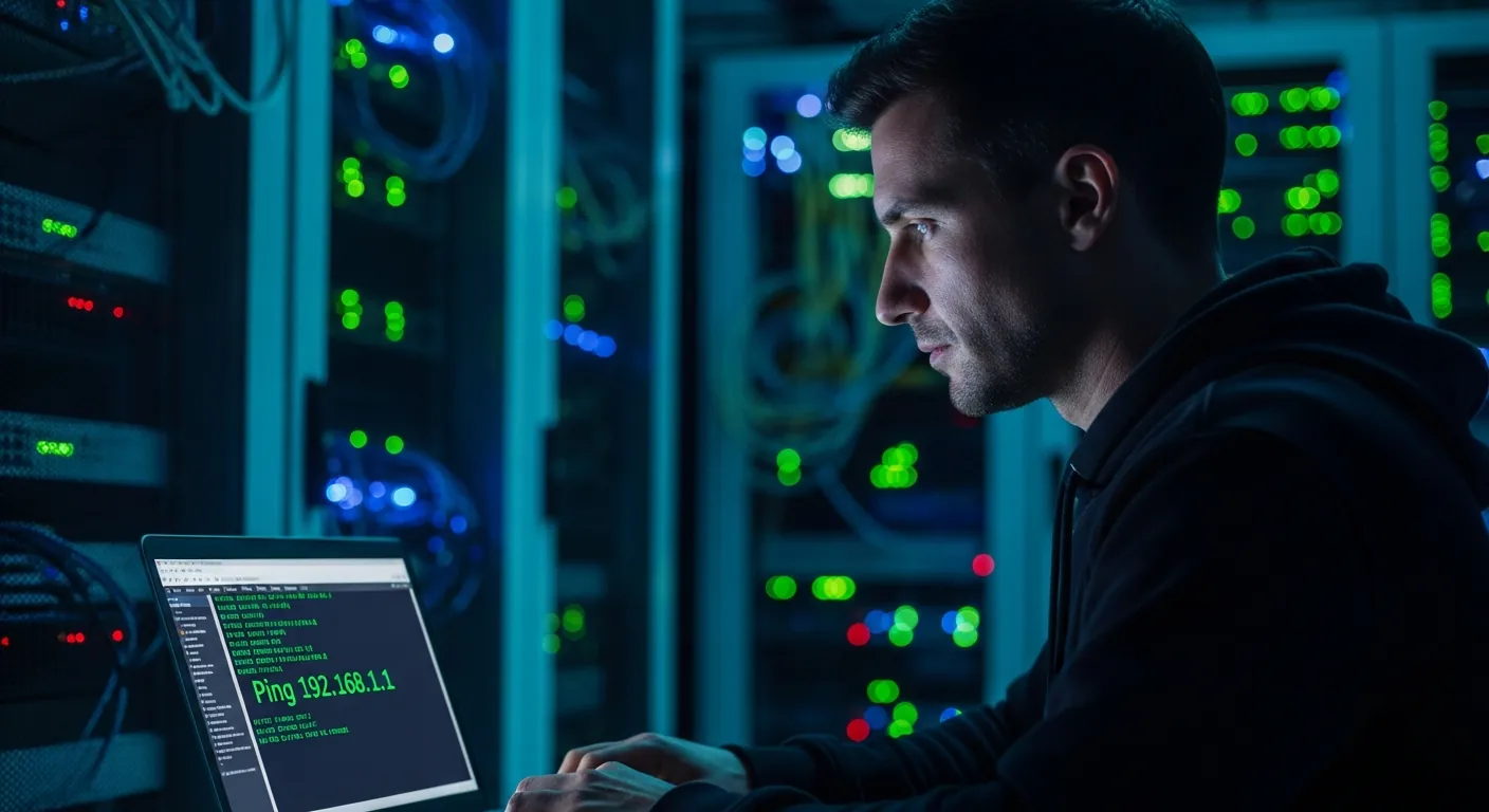 Engenheiro de redes realizando troubleshooting em um data center
