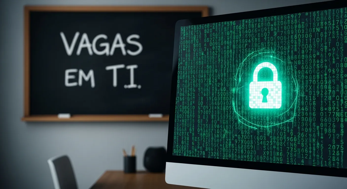 Tela de código com cadeado e lousa Vagas em TI