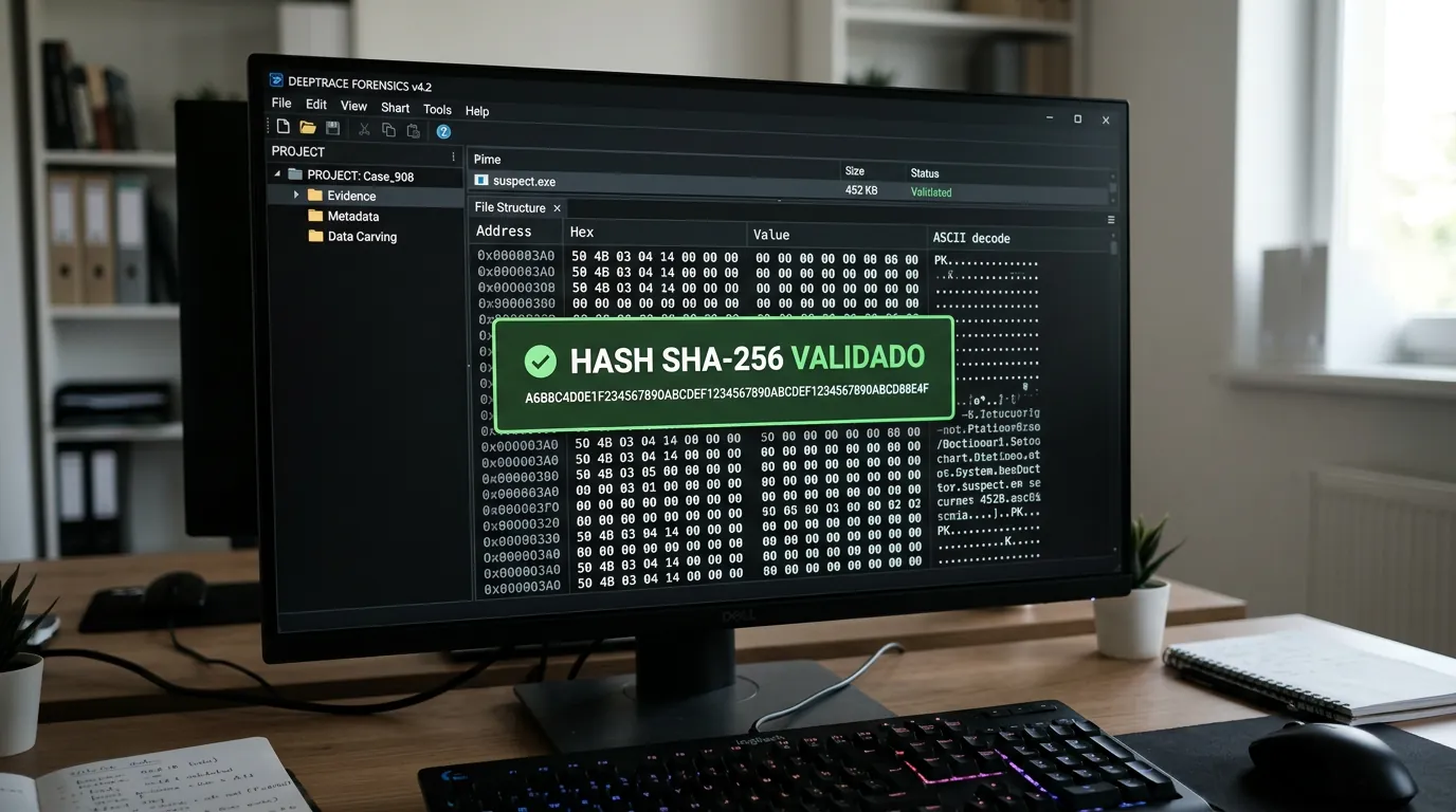Software de extração forense validando hash SHA-256