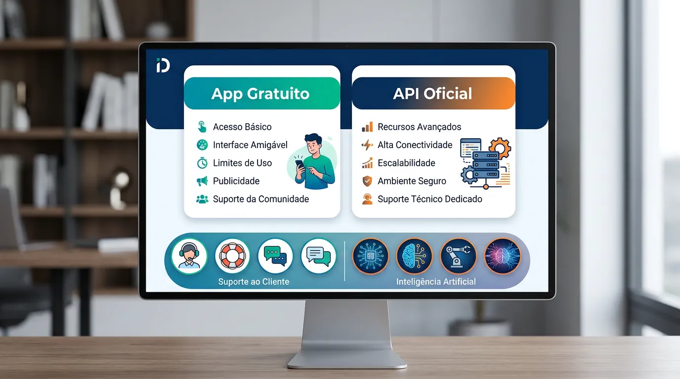 Comparativo entre o aplicativo WhatsApp Business gratuito e a API Oficial para empresas
