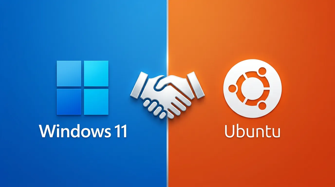 Tela dividida mostrando logos do Windows e Linux