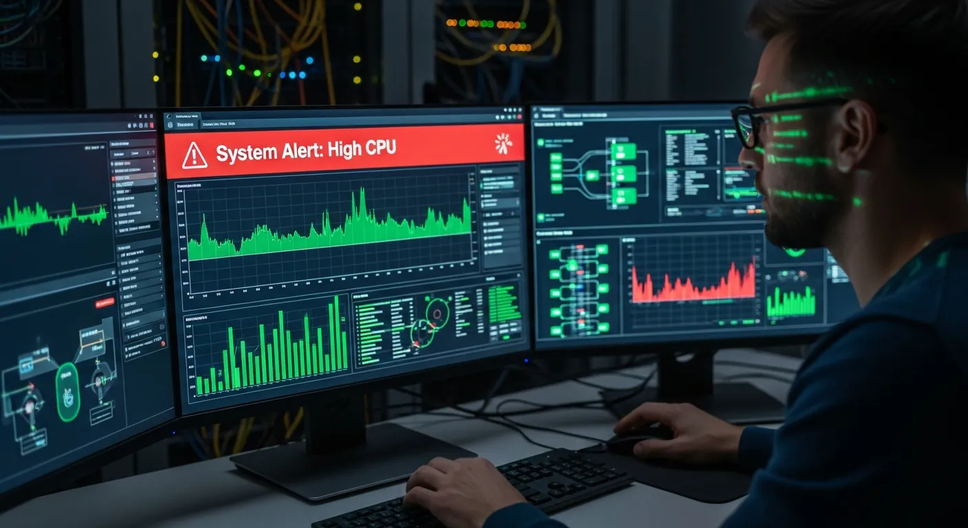 Profissional de TI analisando alertas do Zabbix