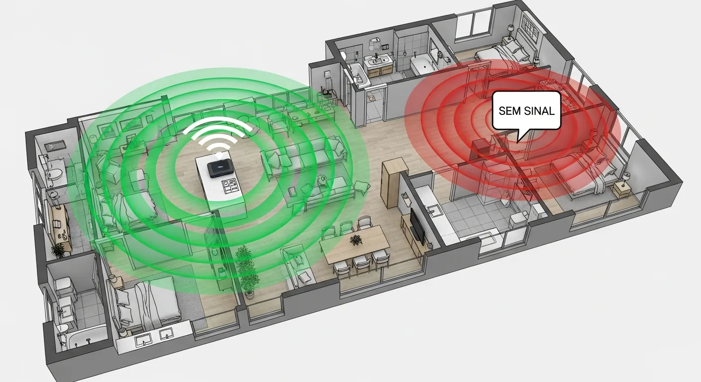 Planta baixa mostrando zonas mortas de Wi-Fi
