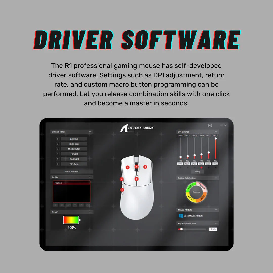 Attack Shark R1 Gaming Mouse – PAW3311 Sensor, 10,000 DPI mouse-gaming view 3