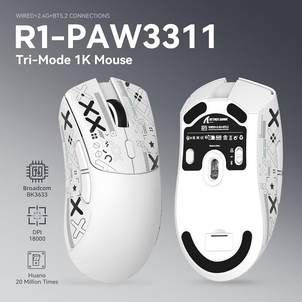 Attack Shark R1 Gaming Mouse – PAW3311 Sensor, 10,000 DPI mouse-gaming view 2