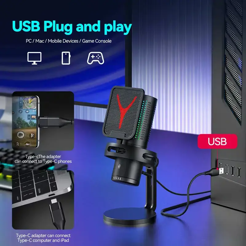 Yanmai GM7 USB Gaming Microphone RGB Cardioid for PC & Console headsets-audio view 4