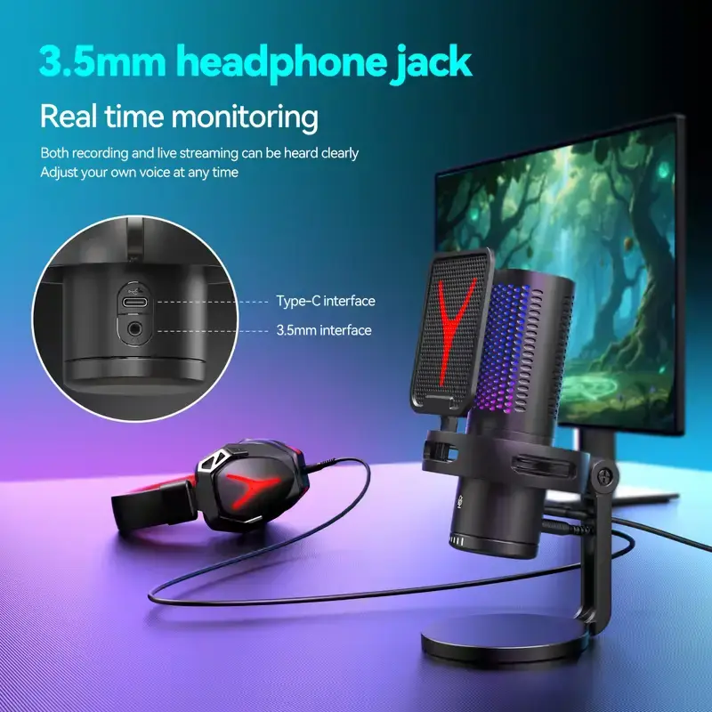 Yanmai GM7 USB Gaming Microphone RGB Cardioid for PC & Console headsets-audio view 7