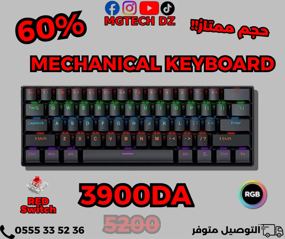 NK61 Mechanical Keyboard 60% Red Switch RGB Compact Gaming Keyboard mechanical-keyboards