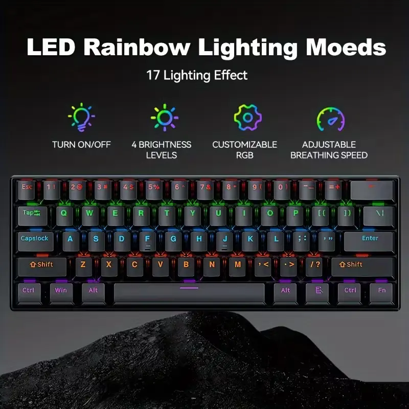 NK61 Mechanical Keyboard 60% Red Switch RGB Compact Gaming Keyboard mechanical-keyboards view 2