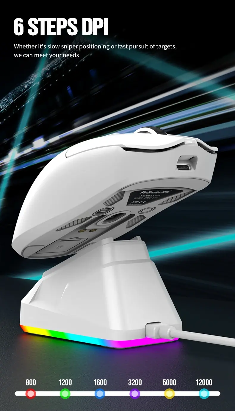 K-Snake X11 Wireless Gaming Mouse with RGB Magnetic Charging Dock - PAW3311 Sensor, 12000 DPI, Tri-Mode Connectivity mouse-gaming view 5