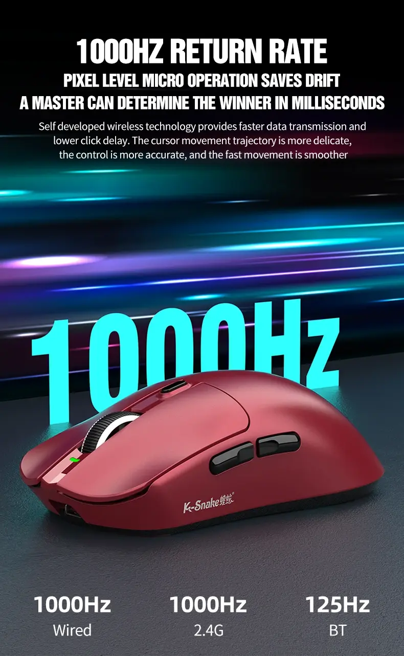 K-Snake X11 Wireless Gaming Mouse with RGB Magnetic Charging Dock - PAW3311 Sensor, 12000 DPI, Tri-Mode Connectivity mouse-gaming view 7