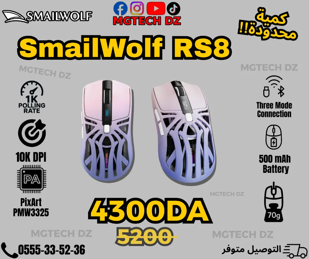 Smailwolf RS8 Wireless Gaming Mouse 10,000 DPI 1000Hz Tri-Mode mouse-gaming view 2