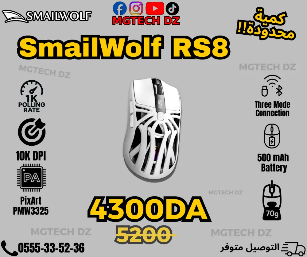 Smailwolf RS8 Wireless Gaming Mouse 10,000 DPI 1000Hz Tri-Mode mouse-gaming view 3